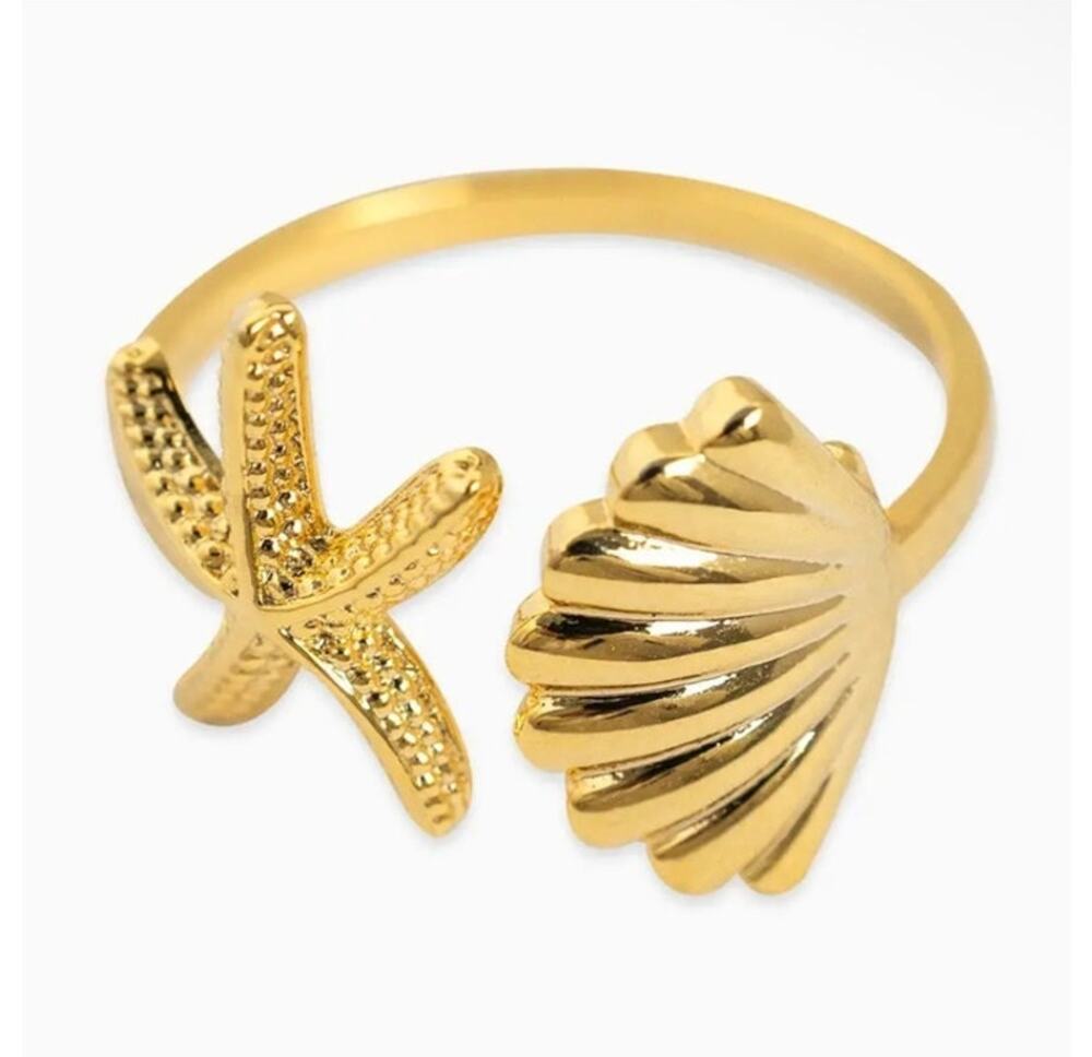 Starfish Sea Shell Open Ring